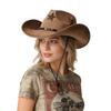 Western Cowboy Hat for Men and Women, Vintage Distressed Five-pointed Star, Faux Suede, Metal Buckle, Wide Brim, Outdoor Riding, Sun Protection
