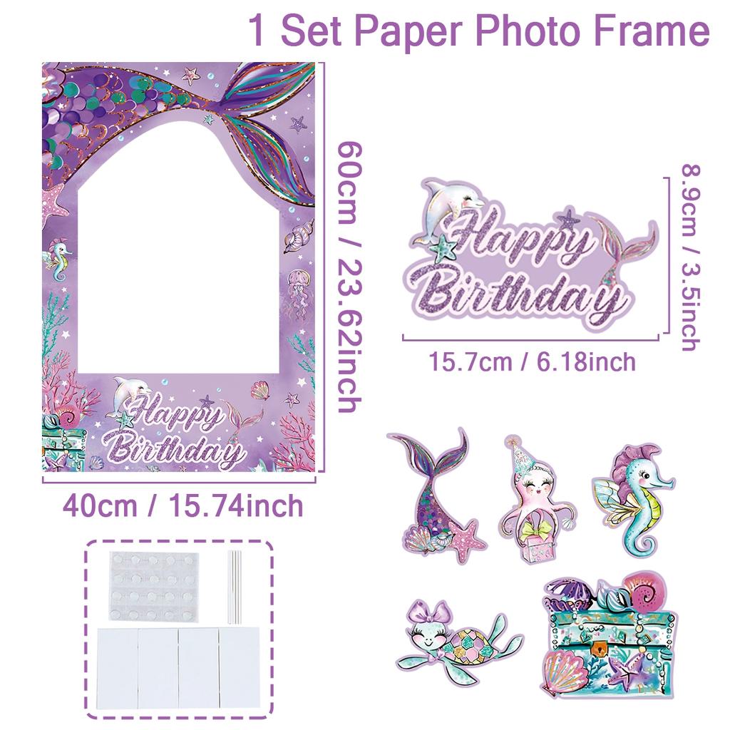 Mermaid photo Frame Background Little Mermaid Tail Birthday Party Decor Kids Girl Baby Shower Birthday Party Supplies Backdrop
