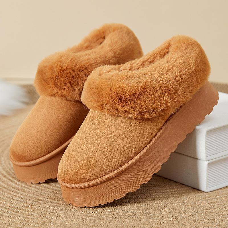 

Женские зимние ботинки на толстой платформе, зимние короткие тапочки из искусственной замши с подкладкой из искусственного меха, нескользящие, теплые, для дома и улицы для женщин 41