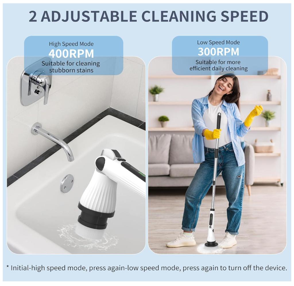 Wireless Electric for Spin Scrubber Cordless Bathroom Cleaning Brush for Shower Bathtub Home Use Metal/Cleans for Floor
