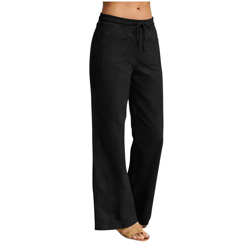 Pantalon Femme Élastique Taille Haute Coupe Décontractée Jambe Large Pantalon Long Pantalon Avec Poches