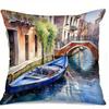 Short Plush Material Pillowcasehome Decor Venice Canal Watercolor Boat Pillow Covers Pattern Cushion Cover Suitable For Sofa Bed