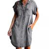 Arrival Summer Women Denim Dress Short Sleeves Loose A-Word Dresses S V-neck Solid Denim Dresses Shirt Dress 17139