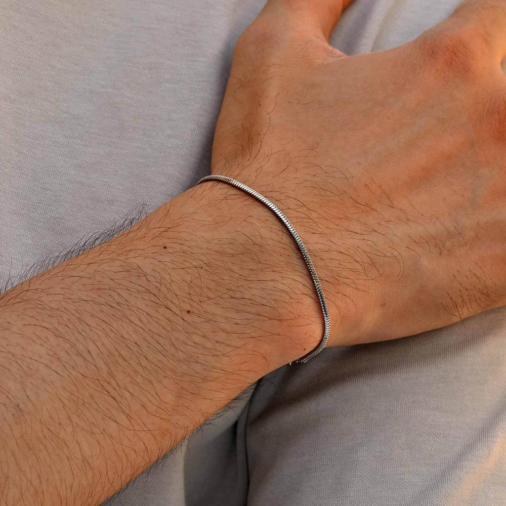 3pcs Men Thin Chain Bracelet,Never Fade Silver Color Twist Chain Wristband,Stylish Punk Jewelry Gift for Husband Father Son