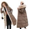 Women's Long Hooded Cotton Coat with Fur Collar and Slimming Waistband, Winter 2026 Collection.