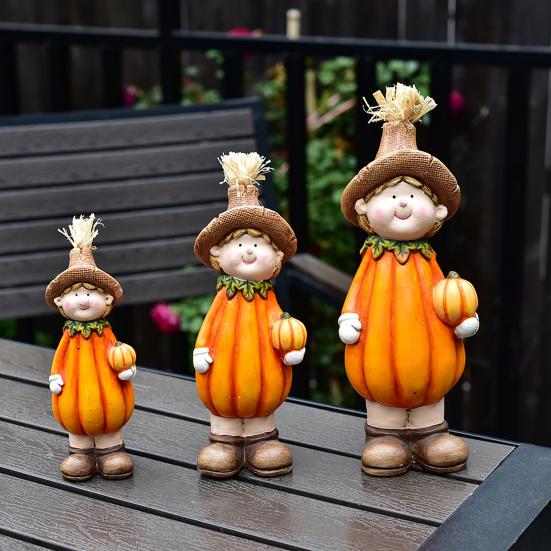 Small Ceramic Garden Statue Cute Girls Boys/Gnome/Pumpkin Fairies Sculptures for Outdoor Garden Yard Patio Lawn Decor