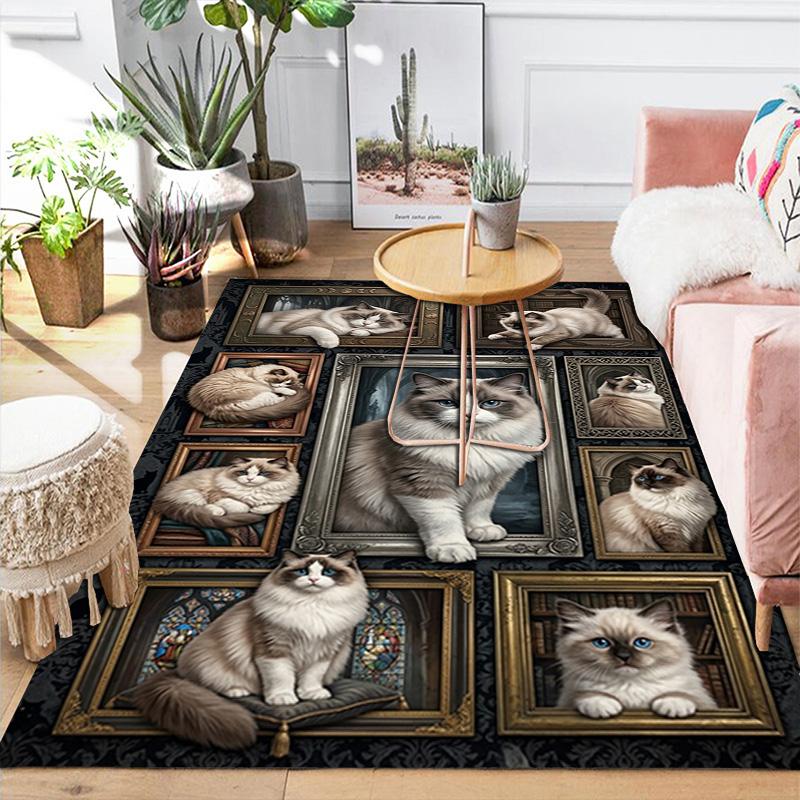Cats Frames Pattern Rug Floor Mat for Living Room or Bedroom Soft and Comfortable Carpet a Gift for Birthday and Holiday.