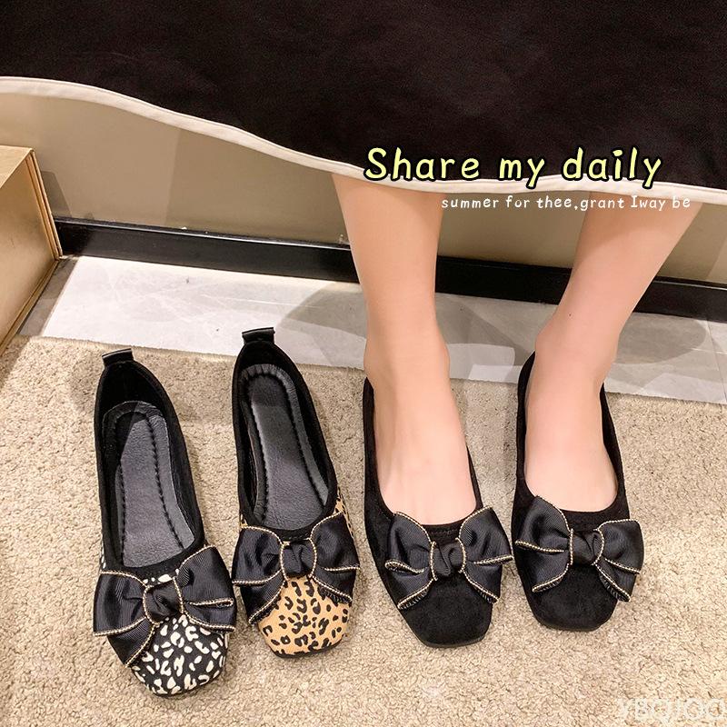 Womens 2025 new modelDress simple Casual Shoes Bow Leopard Shallow Mouth Non slip women's shoes Soft Leather fashion Flat