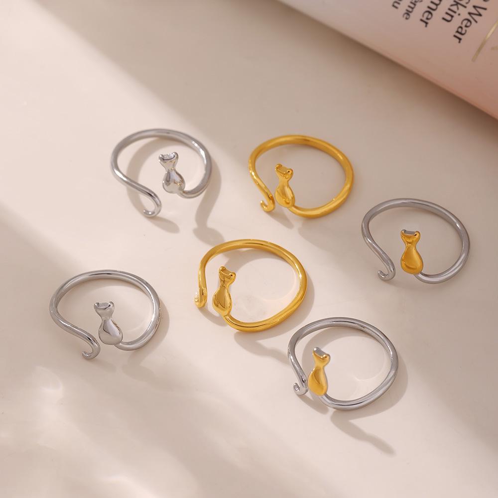 Qiong Yao Inspired Niche Design Adjustable Stainless Steel Cat Ring with PVD Coating