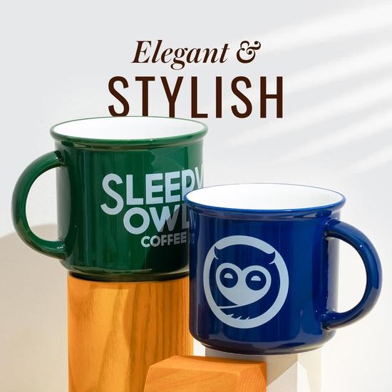 Sleepy Owl Ceramic Mugs Set of 2 | 350ml Capacity | Microwave Safe | Handcrafted | Large, Stylish Coffee Cup