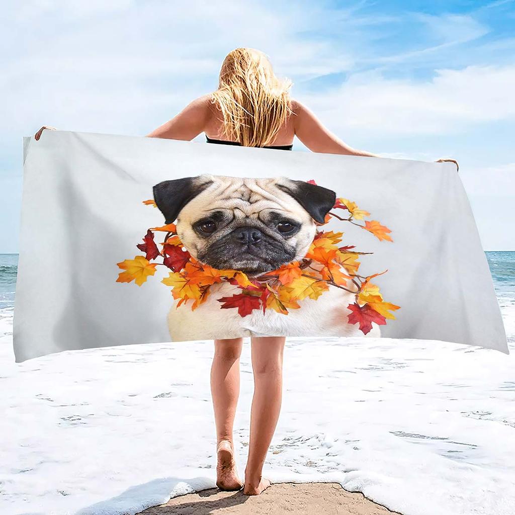 Microfiber Sand Free Beach Towel Thin Quick Fast Dry Super Absorbent Oversized Large Lightweight Towels for Beach Pool Pug Dog