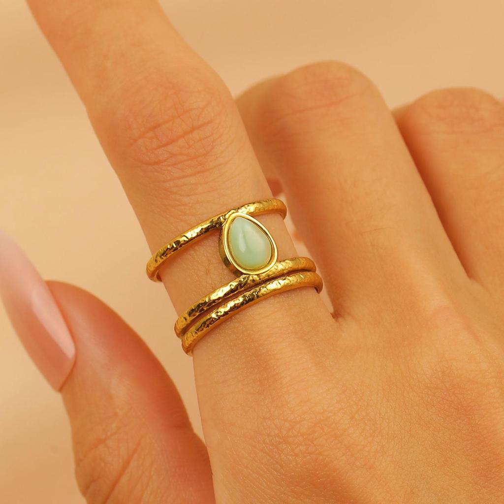 Vintage Turquoise Stainless Steel Open Finger Ring for Women