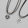 2pcs Heart Cross Cat Pendant Necklace Couple Black Rope Choker Necklace Jewelry
