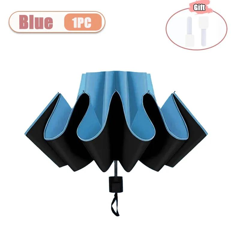 1Pc Manual Folding Umbrella Large Double Size Uv Protection Sun Rain Resistant Compact Shade Sunny And Rainy Umbrella