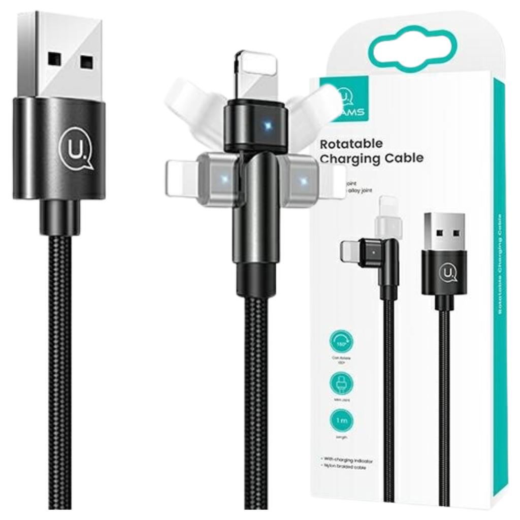 Usams Kabel Pleciony Obrotowy U60 2Alightning Czarny/Black 1M Sj476Usb01 (Us-Sj476)