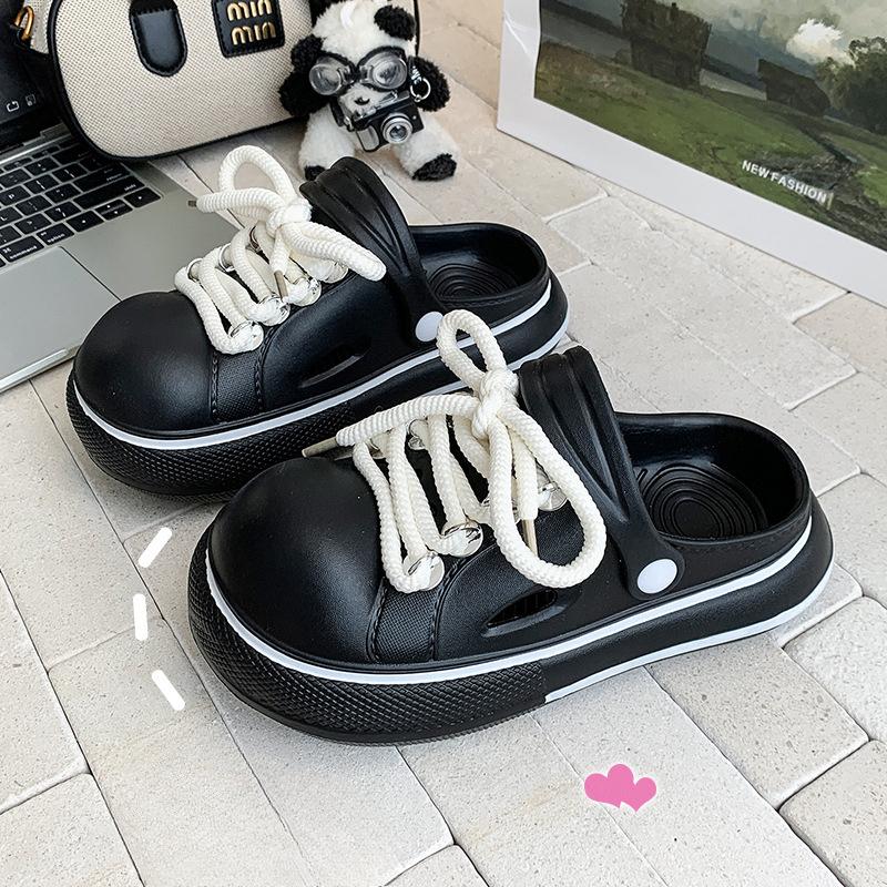 

Модные женские тапочки Платформа Модные шнурованные клоги Мягкая ЭВА Летняя женская обувь Толстая подошва Девочки Домашние уличные шлепанцы Накидные сандалии 39-40 чёрный