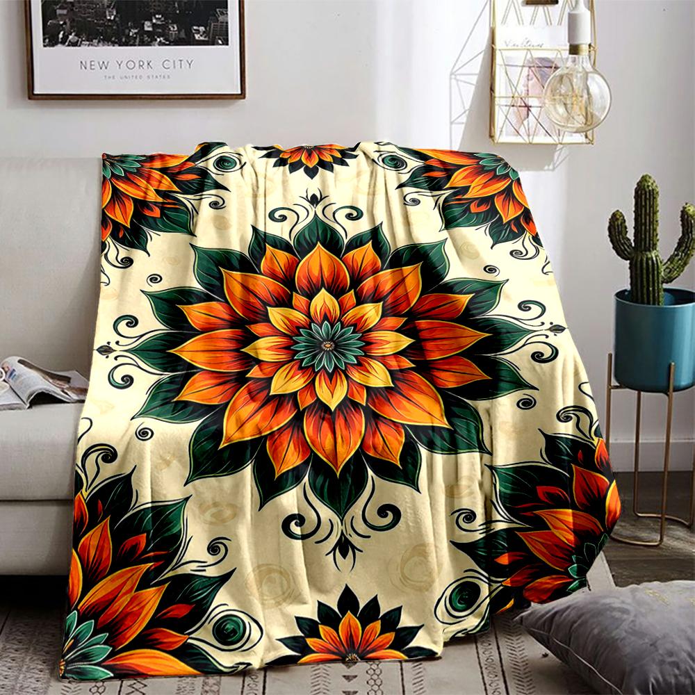 Colorful Floral Mandala Design Flannel blanket for bedroom, living room, sofa, and nap