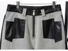 Women's Retro Washed Straight-Leg Jeans with Leather Splice, Contrasting Colors - 2025 Spring Street Style.