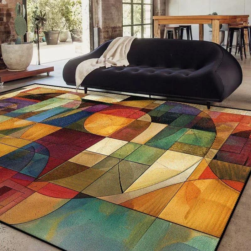 Modern Geometric Abstract Rug Non-Slip Carpet for Living Room Sofa Side Bedroom Washable Easy-Clean Home Decor Floor Mat