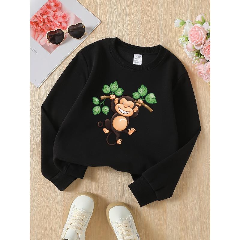 European sizes Kids' Crewneck Sweatshirt Monkey Hanging Tree Branch Green Leaves , Sportswear And Casual Wear, Soft And Comfortable