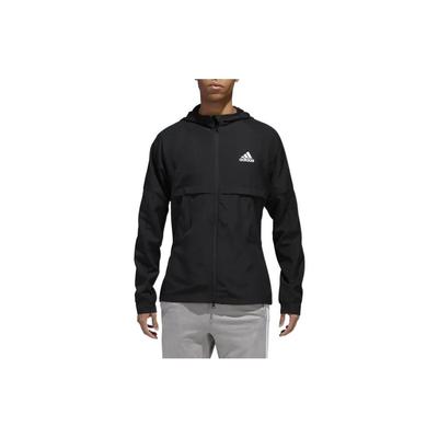 adidas Solid Color Logo Print Long Sleeve Hooded Zip Jacket Men Outerwear Black BR3381