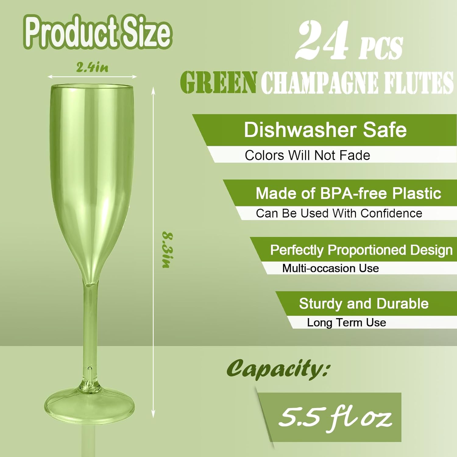 

24 Pcs Green Plastic Champagne Flutes, Sage Green Party Glasses for Weddings & Everyday Use United States