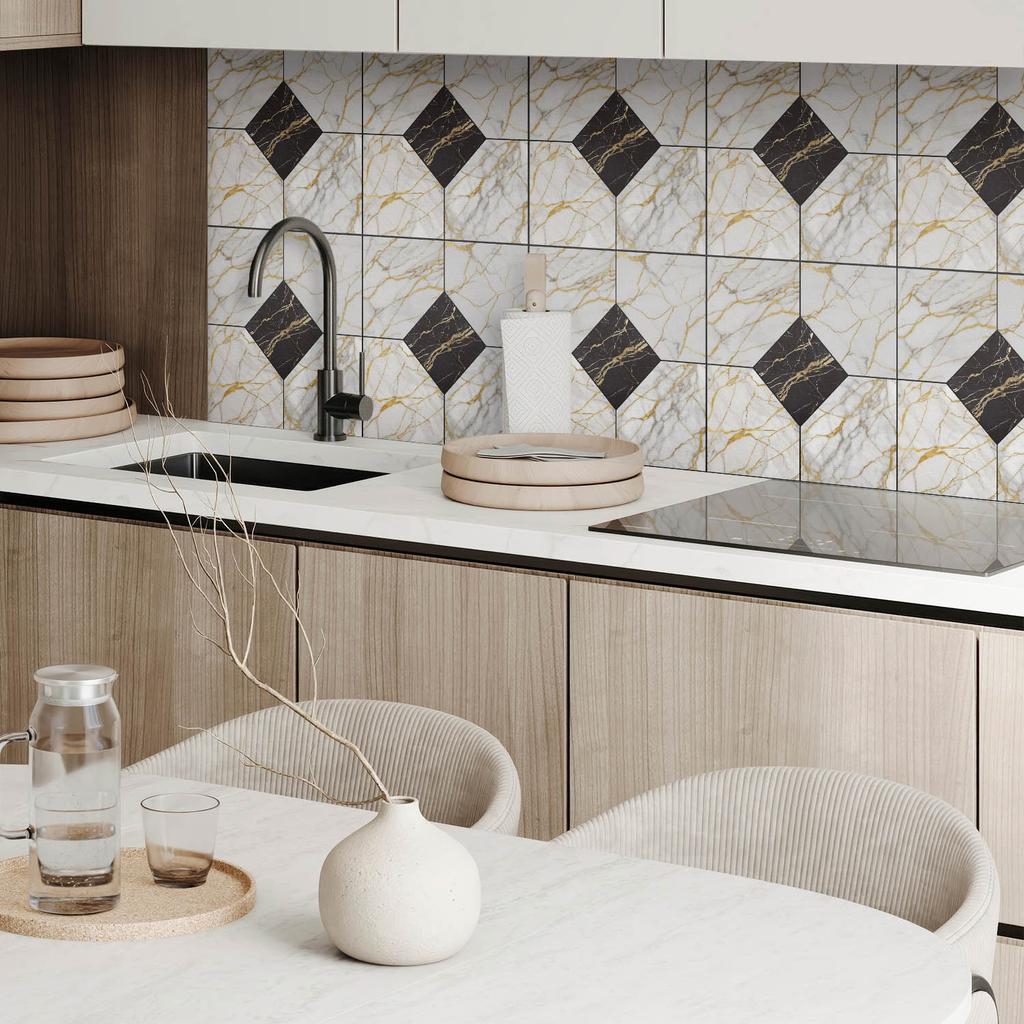 Easy Installation Vinyl Tile Set Elegant Marble Pattern 9x30x30 Cm