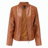 Women Faux Leather Biker Jacket Ladies Stand Collar Zip Coat Outwear