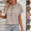 Women's Fashion Casual Solid Color Print Short Sleeve O Neck Blouses & Shirts