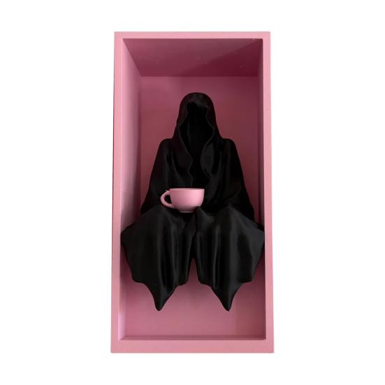 Sitting Grim Reaper Statue Spooky Bookshelf Decoration Gothic Black-Robed Man