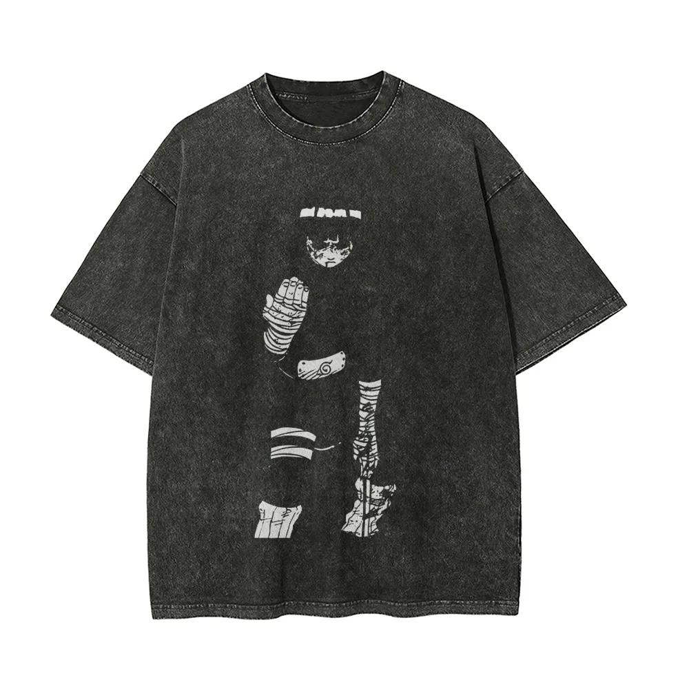 

Rock Lee T Shirt Naruto Men Acid Wash Anime Manga Graphic Cotton Streetwear Taijutsu Master Minimalist Retro Vintage Tee M