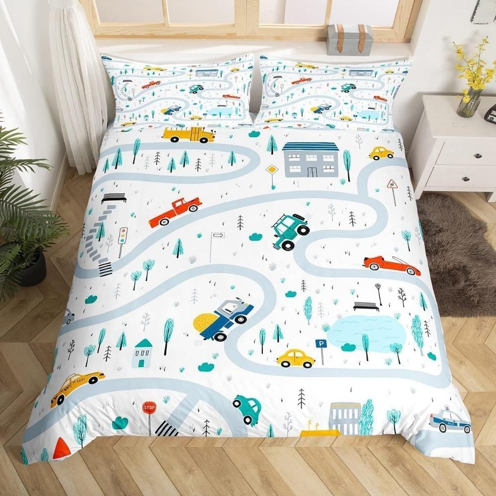 

Cartoon Car Aeroplane Toddler Bedding Motif,Microfibre Bedding Sets, Children s Bed for Teenagers Adult Red Blue Quilt Cover 90x200cm