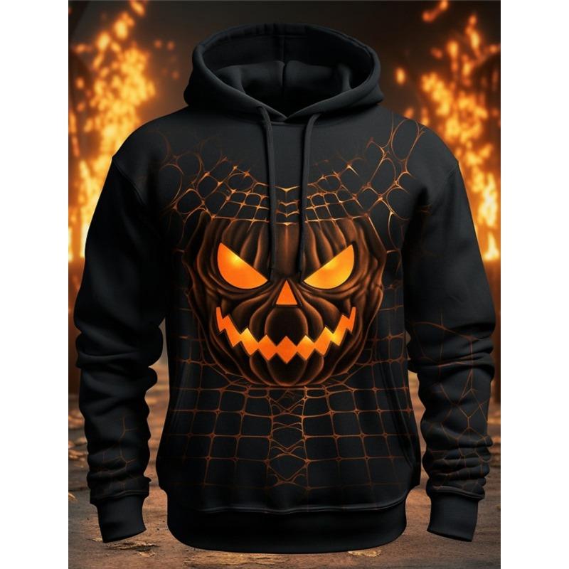 Halloween Men's Graphic Hoodie Pumpkin Prints Classic Casual 3D Pullover Holiday Going Out Hoodies Thin Style Long Sleeve Hooded