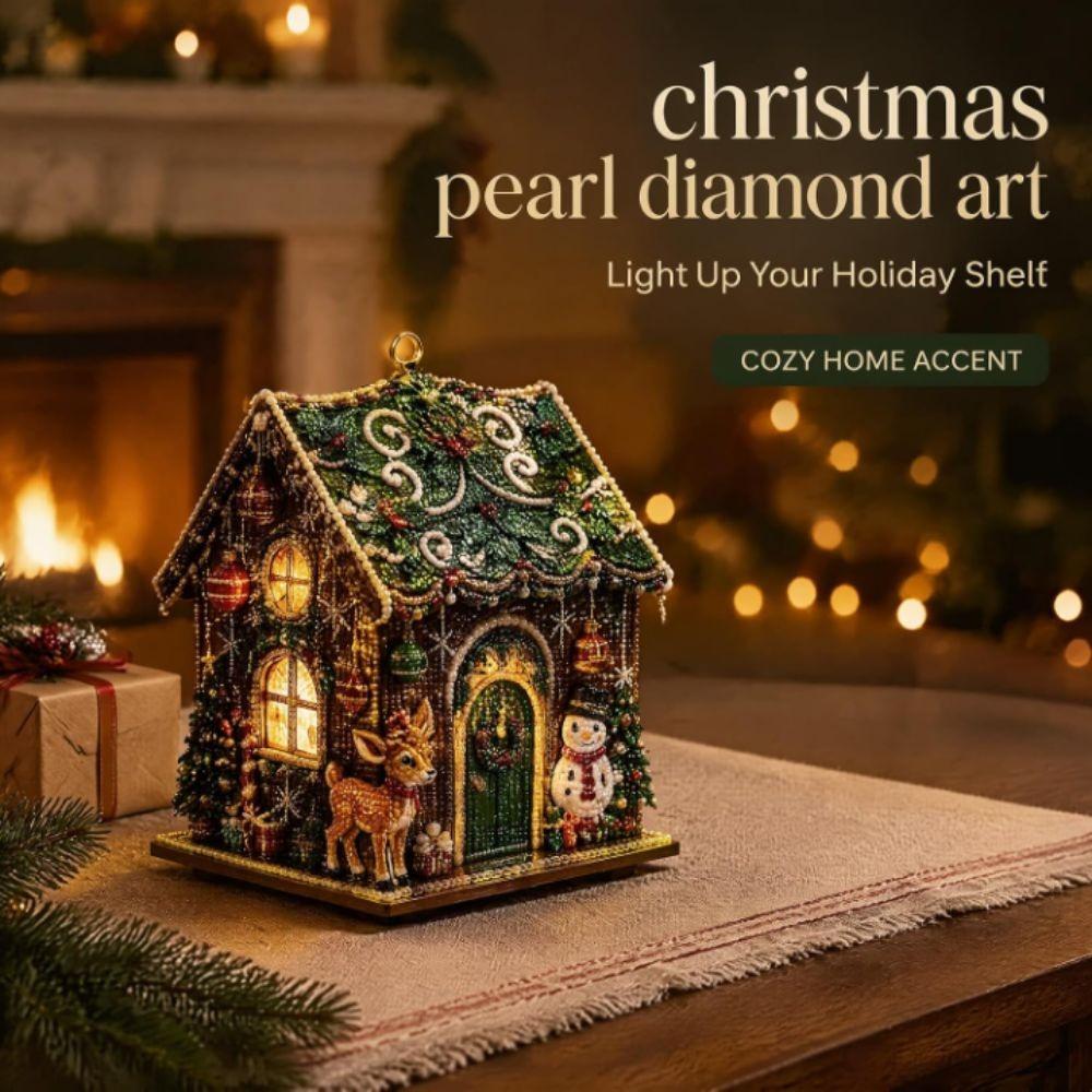 Pearl Bead Wooden House Craft Kit Wooden House DIY Pearl Bead Craft Set  Christmas Decoration