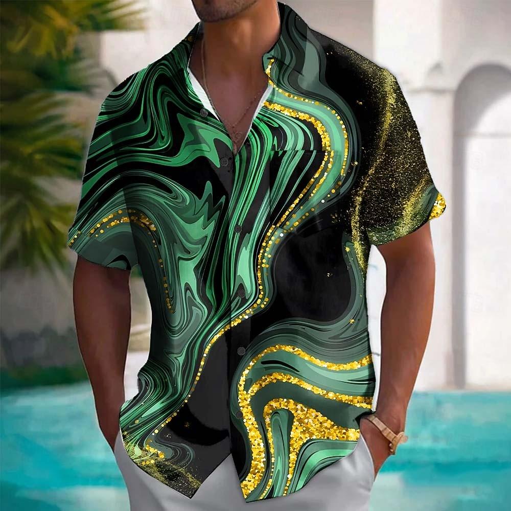 

Men s Waves Marble Abstract Liquid Art Shirt Summer Casual Short Sleeve Button Down Vacation Tops S