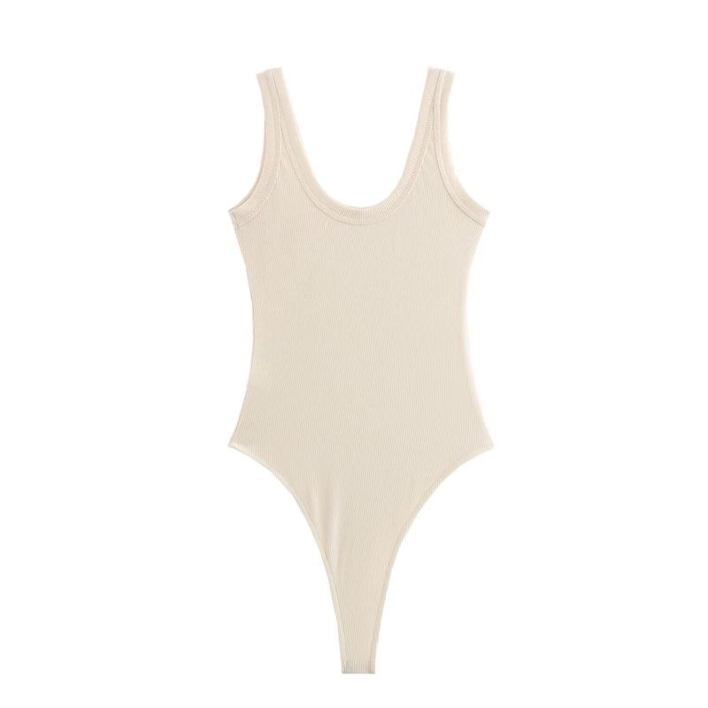 Early Autumn New Arrival Bottoming T-shirt Vest Women's Fashion Casual round Neck Wide Band Rib Jumpsuit 4424801