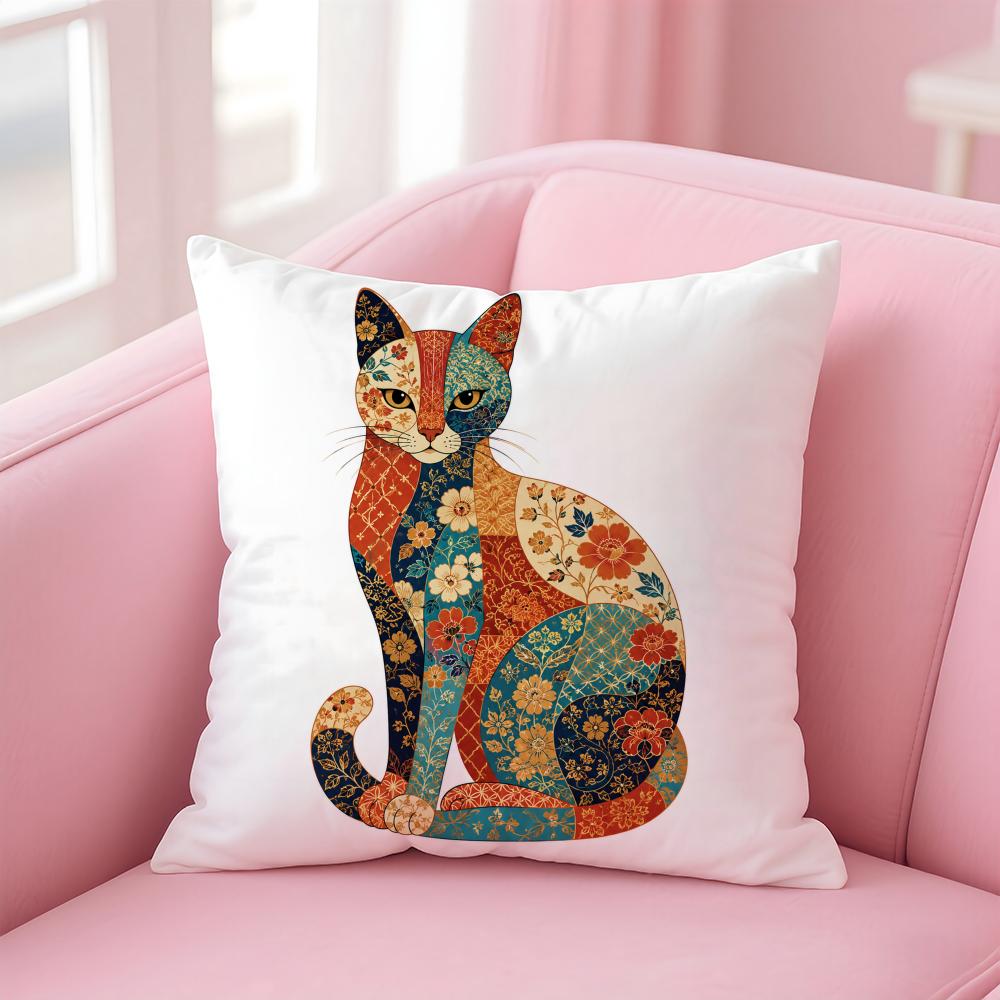 Floral Cat Pattern Cushion Cover Short Plush Soft DoubleSided Printing Pillow Case Cozy Sofa Bedroom Home Decor Gift