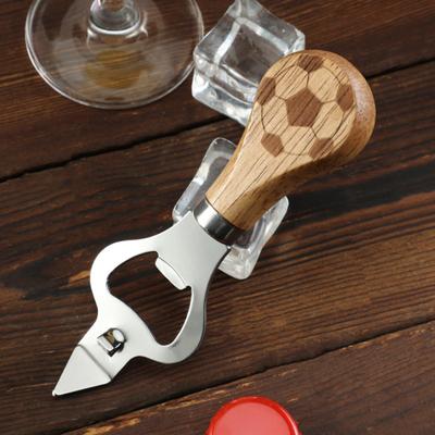 Soccer Bottle Opener, Stainless Steel Beer Cap Catcher with Wood Handle, Multifunctional Can Opener Tool for Kitchen, Party Gift for Soccer Fans