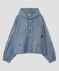 Taibseobiseu Embroidered Raglan Denim Hood Shirt [Blue]