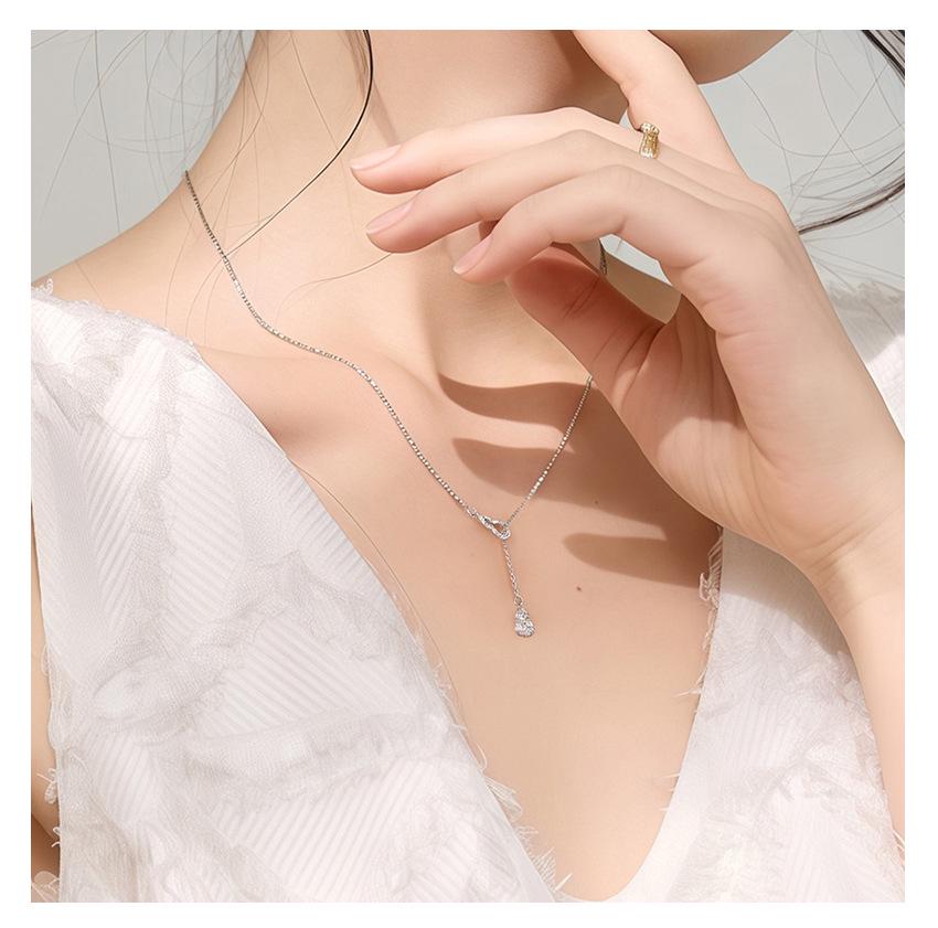 Elegant S925 Sterling Silver Diamond Gourd Necklace with Tassel - Women's Luxury Fashion Clavicle Chain