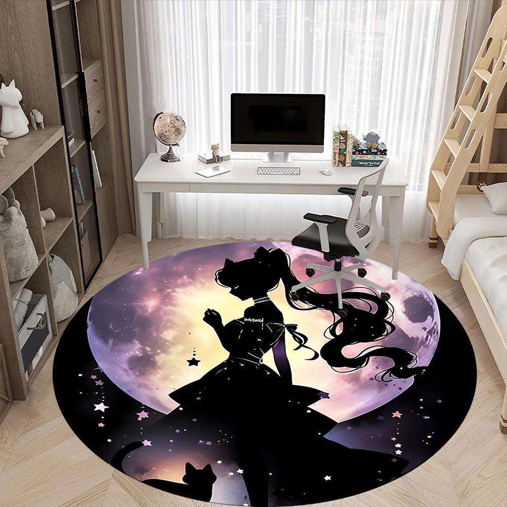 1pc Sailor Moon Office Round Area Rug, Under Office Chairs Bedroom Living Room Home Decor a0926166