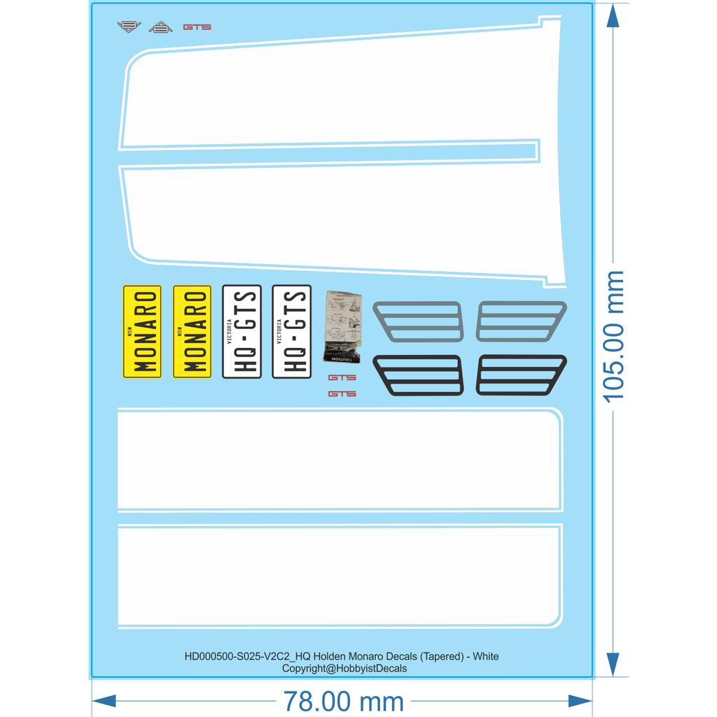 Holden HQ Monaro - 1/18 1/24 1/25 - Water & Vinyl Decals