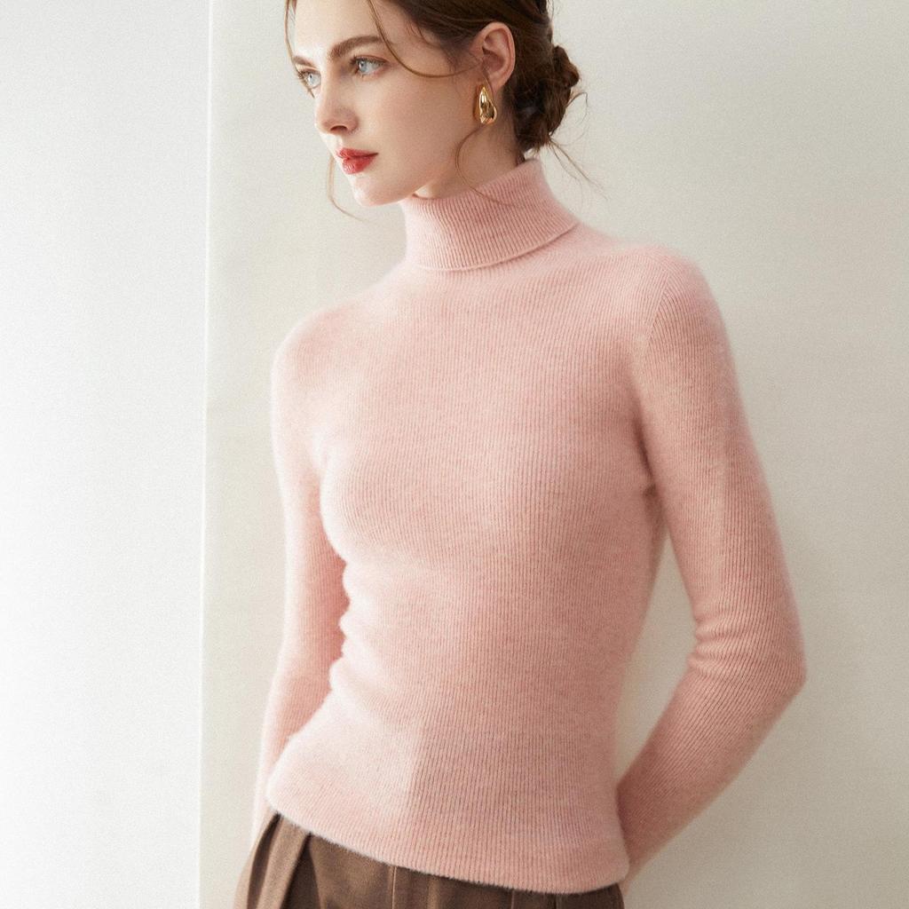 Women's Slim Fit Seamless Turtleneck Sweater - 100% Pure Cashmere, Flattering High Neck Knit Base Layer