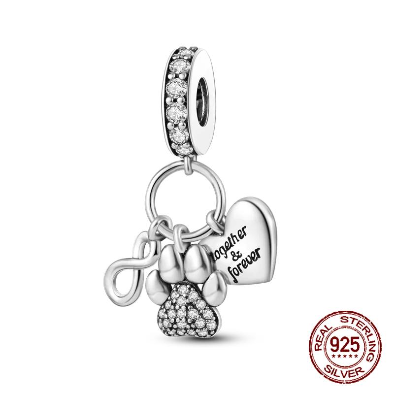 Inlaid Zircon Charm Beads Copper Color Love Heart Snake Dangle Fit Original Bracelet Charms Pendant Jewelry