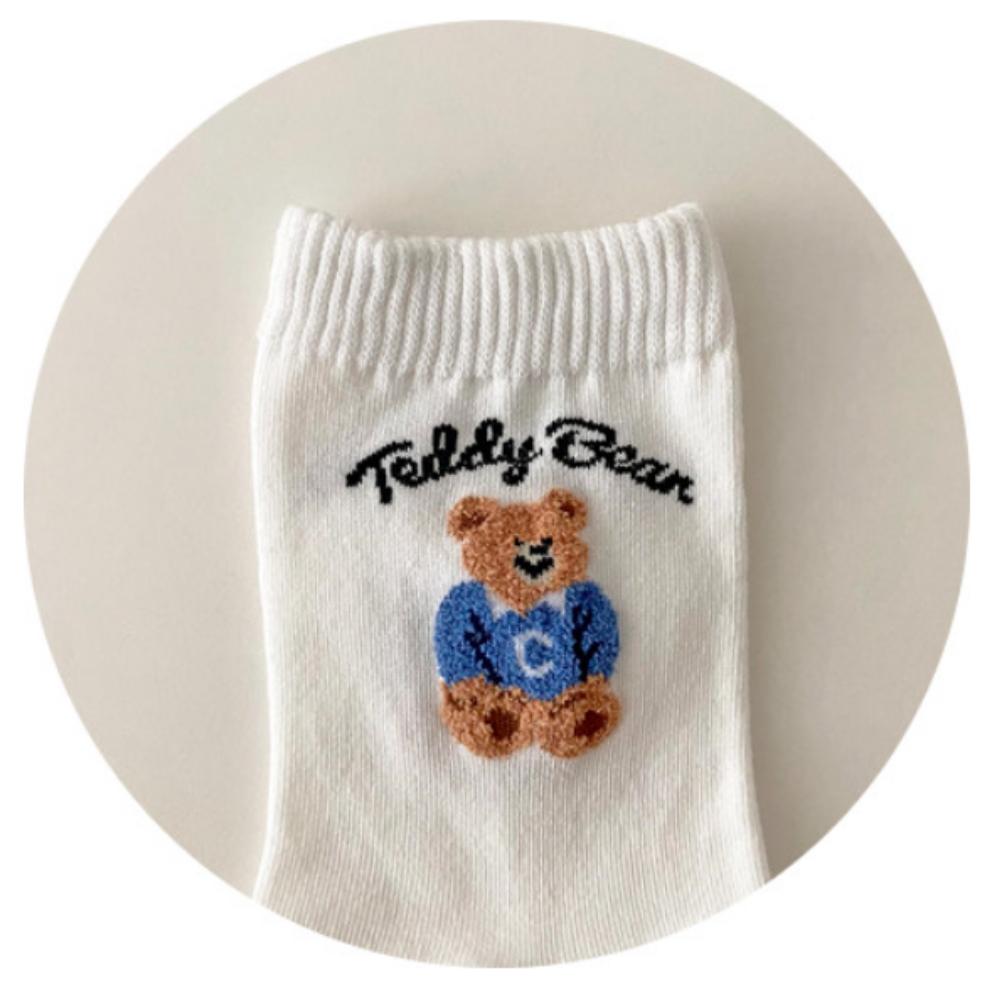 1~5pair Korean Teddy Bear Socks – Cute Cozy Women’s Cotton Socks – 5 Colors Set – K-Fashion Trending Gift Idea
