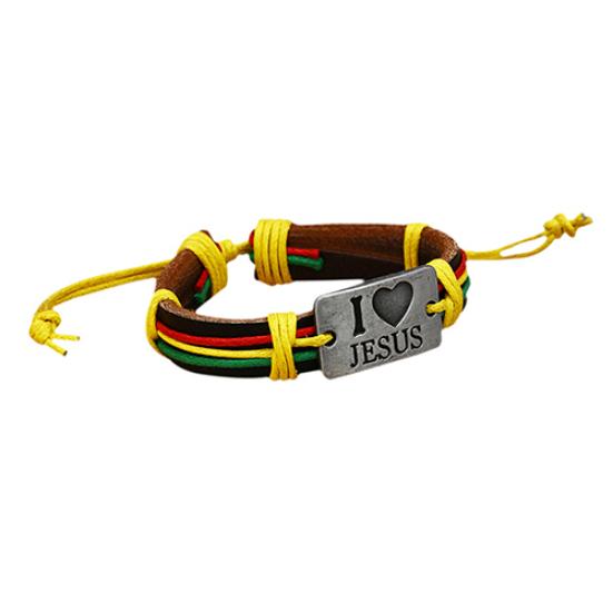 Unisex I LOVE JESUS Faux Leather Bangle Hemp Rope Chain Adjustable Bracelet