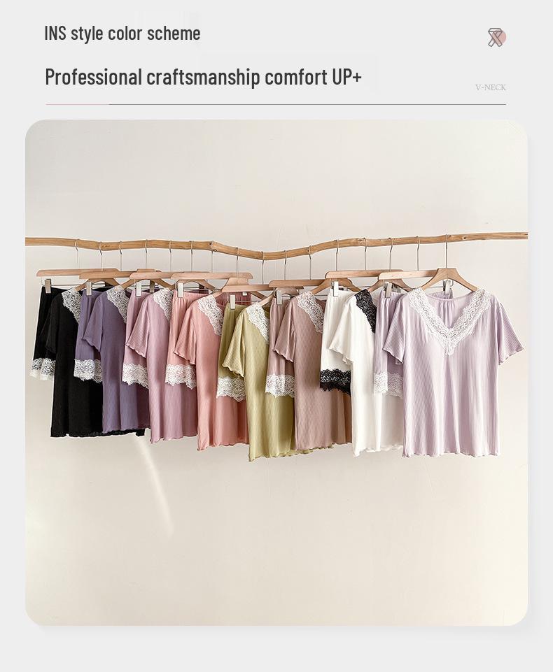 2025 Women's Summer Two-Piece Pajama Set: Short-Sleeved Top with Built-in Bra and Shorts, Outdoor-Friendly Pure Desire Style.