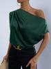 Women's Satin T-shirt Summer TK European and American Women's Clothing New Slanted Shoulder Solid Color Versatile Off-shoulder Top Women