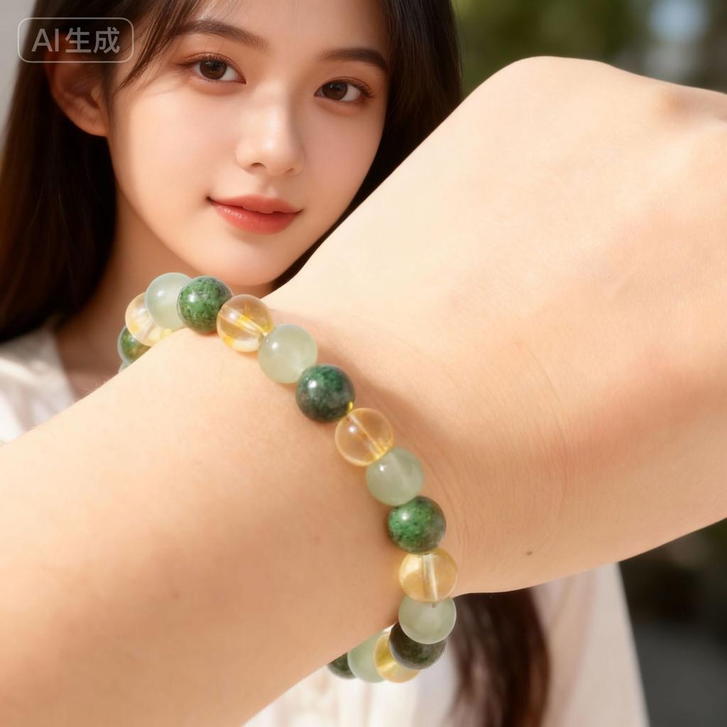 Festive Gifts Green Aventurine Prehnite Citrine Beaded Bracelet Fresh Fashion Jewelry For Women Daily Wear Gift