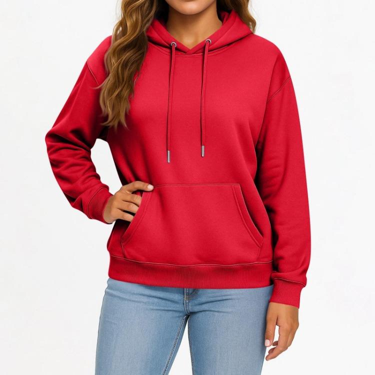 Casual Solid Color Hooded Sweatshirt with Pockets Long Sleeve Pullover Top for Women and Men Adult Fashion